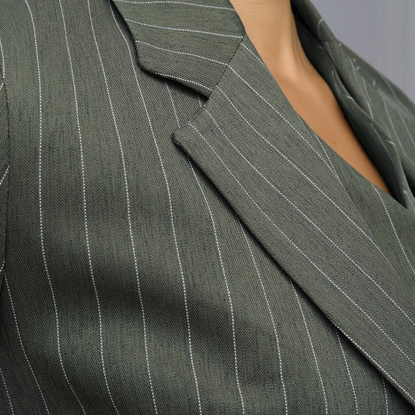 Striped Olive Three-Pieces Suit