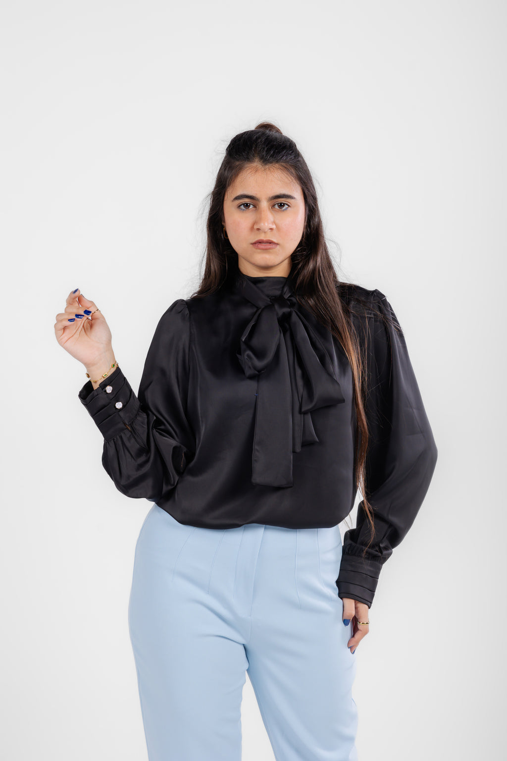 Tie-Neck Blouse - Black