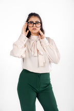 Tie-Neck Blouse - Beige