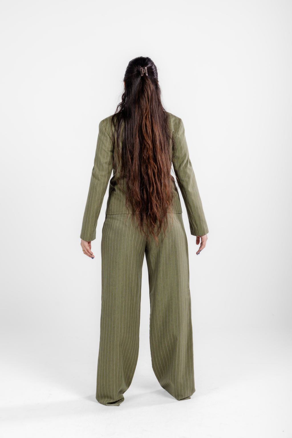 Striped Olive Three-Pieces Suit