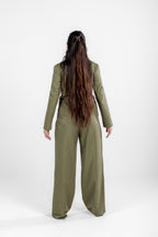 Striped Olive Three-Pieces Suit