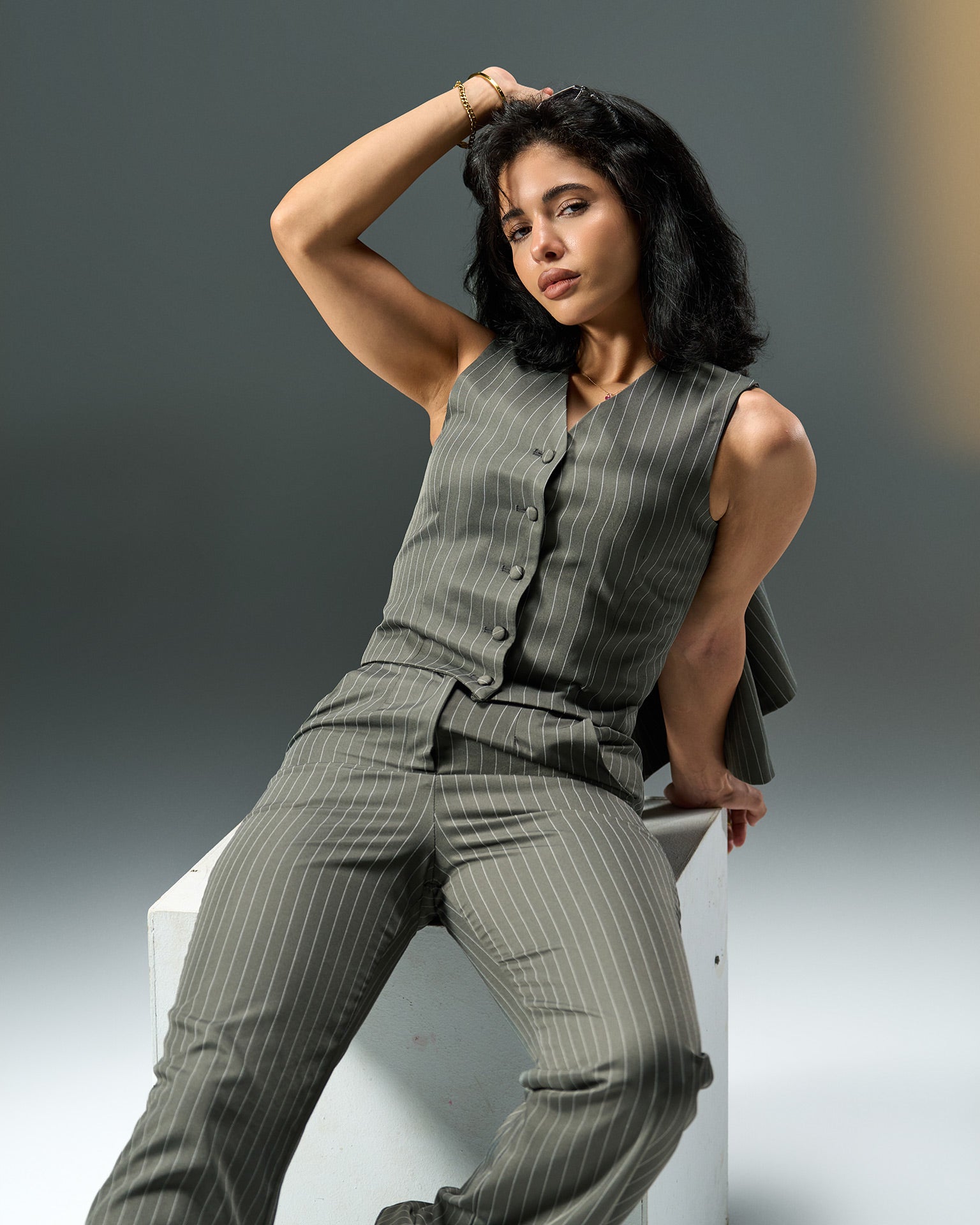 Prestige Pinstripe Three-Piece Suit – Grey