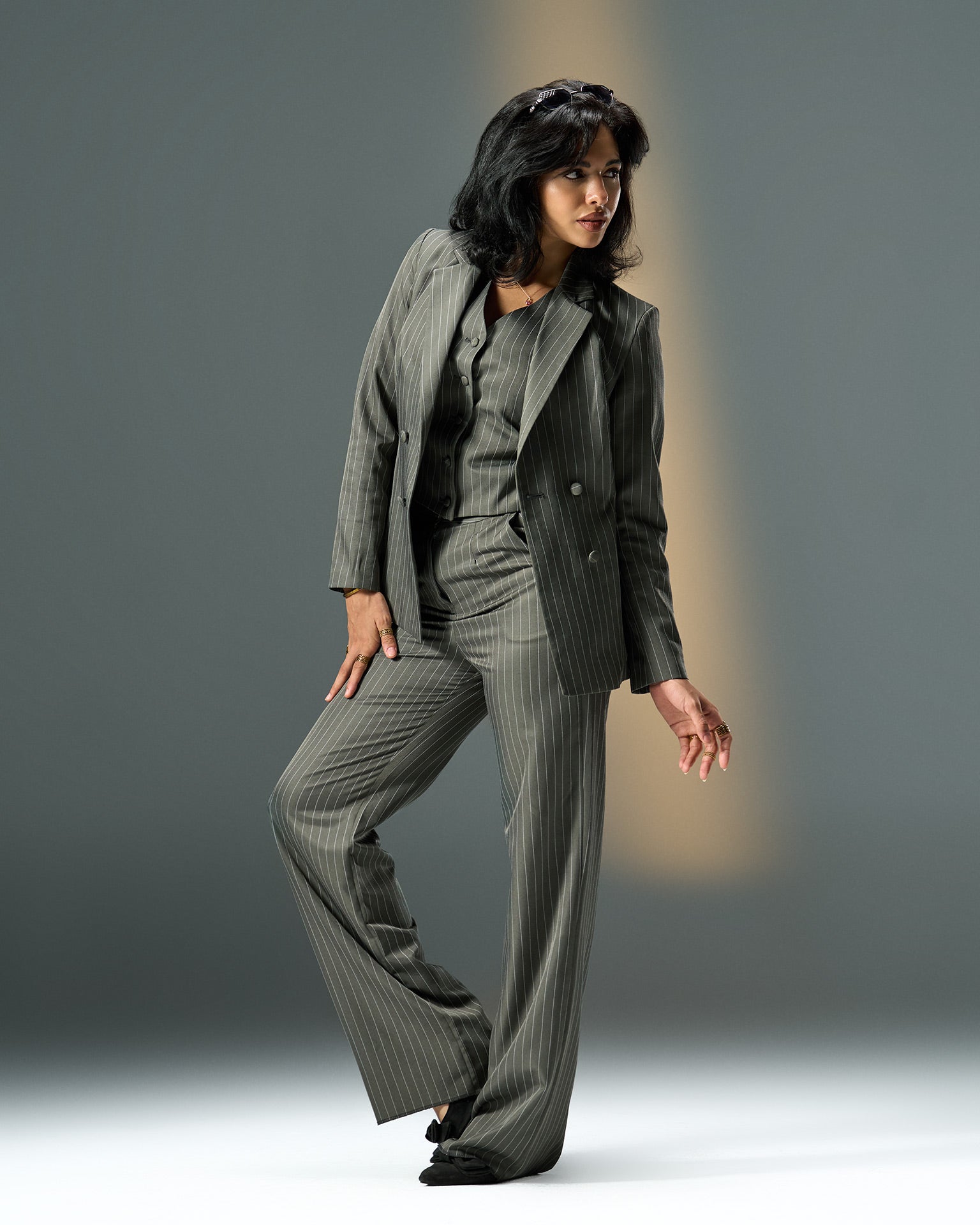 Prestige Pinstripe Three-Piece Suit – Grey