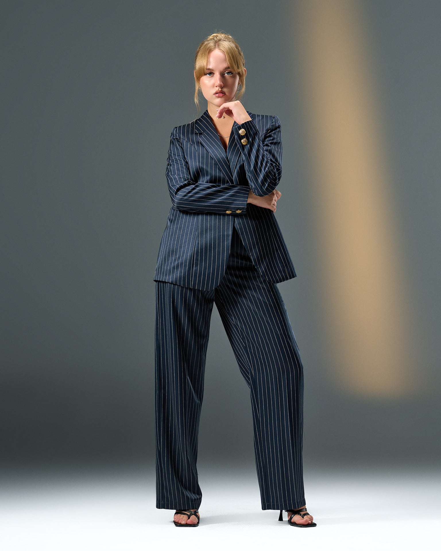 Prestige Pinstripe Suit – Navy Blue