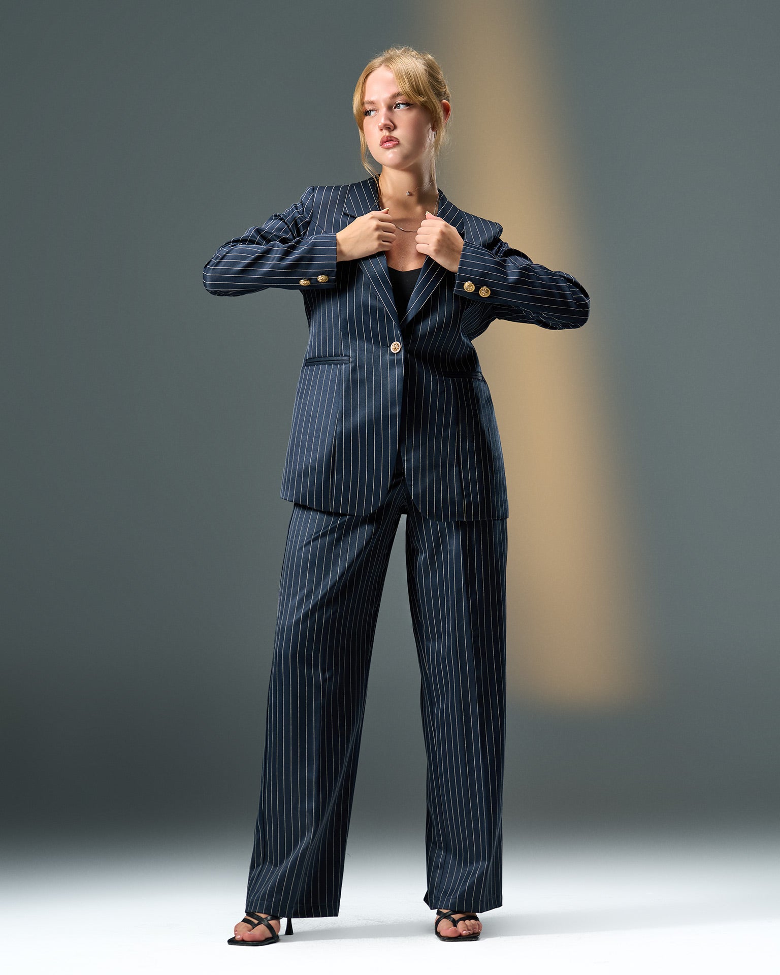 Prestige Pinstripe Suit – Navy Blue