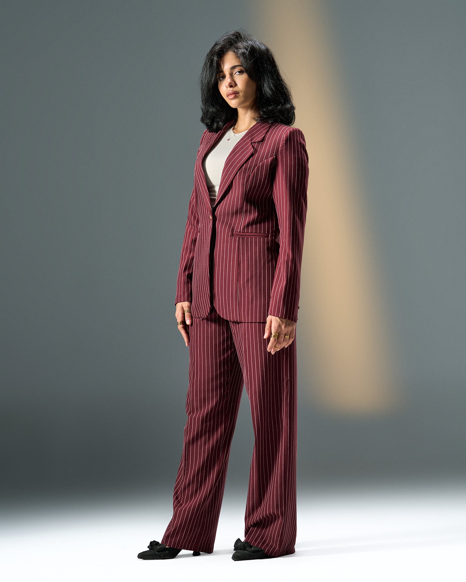 Prestige Pinstripe Suit – Burgundy