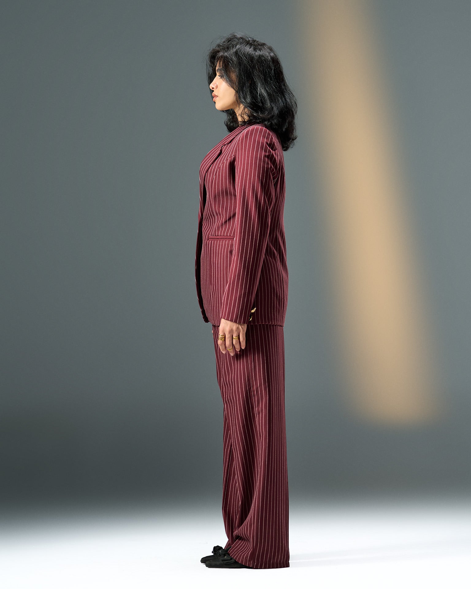 Prestige Pinstripe Suit – Burgundy