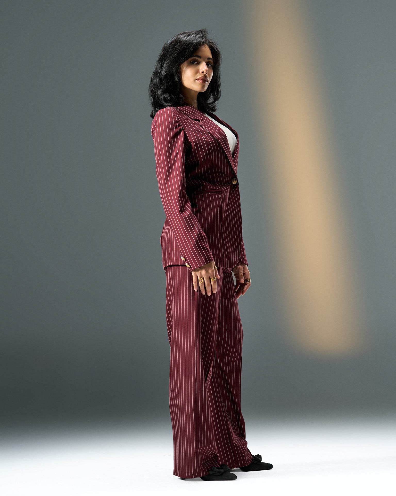 Prestige Pinstripe Suit – Burgundy
