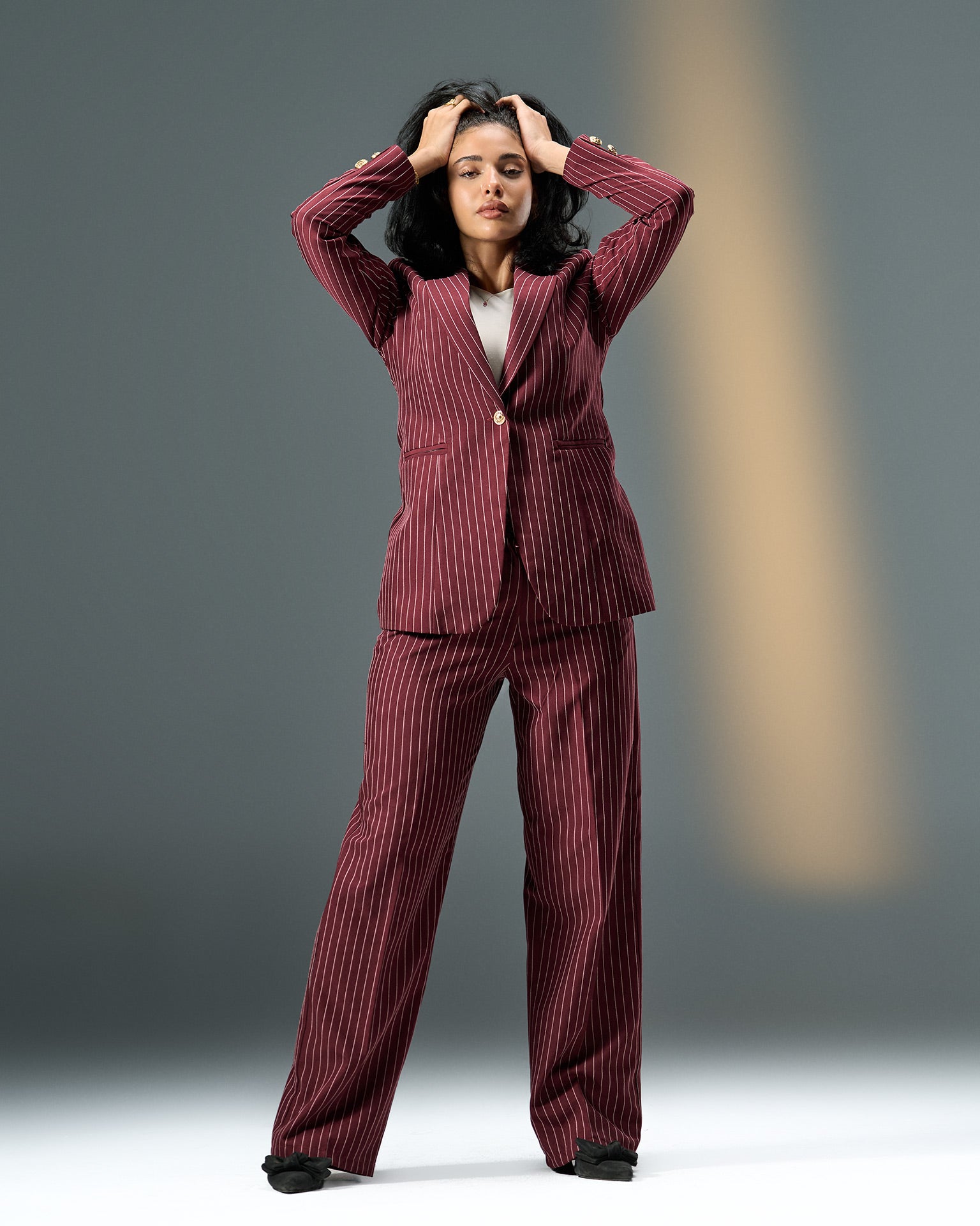 Prestige Pinstripe Suit – Burgundy