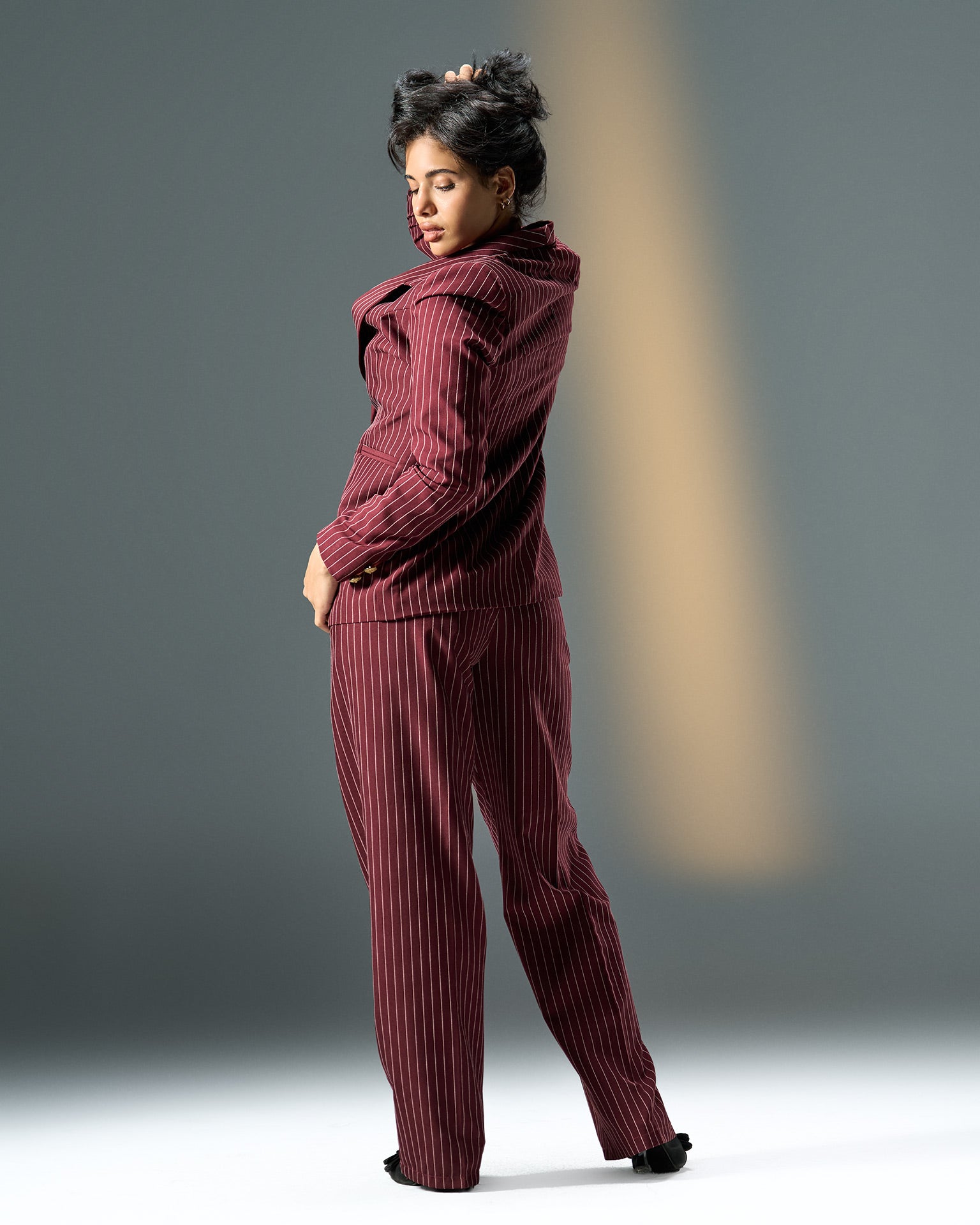 Prestige Pinstripe Suit – Burgundy