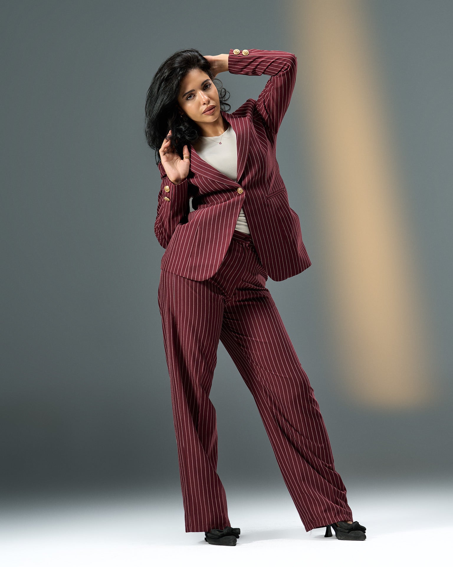 Prestige Pinstripe Suit – Burgundy