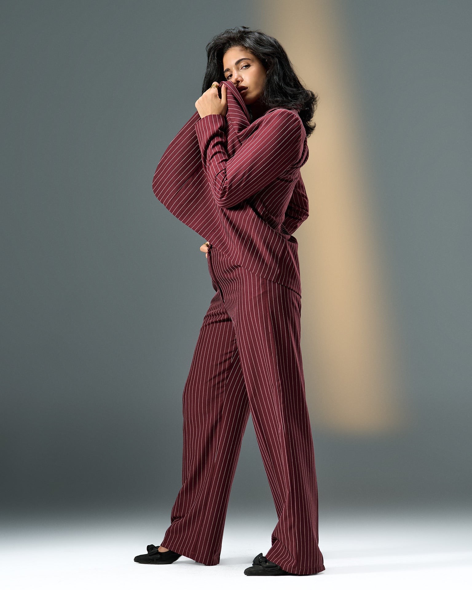 Prestige Pinstripe Suit – Burgundy