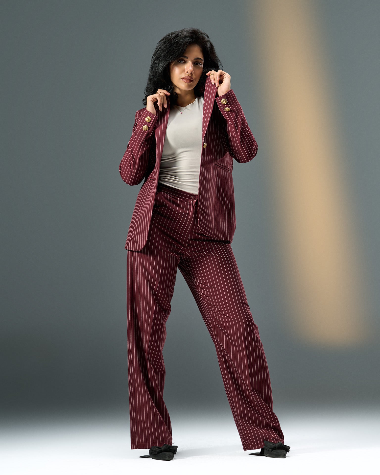 Prestige Pinstripe Suit – Burgundy