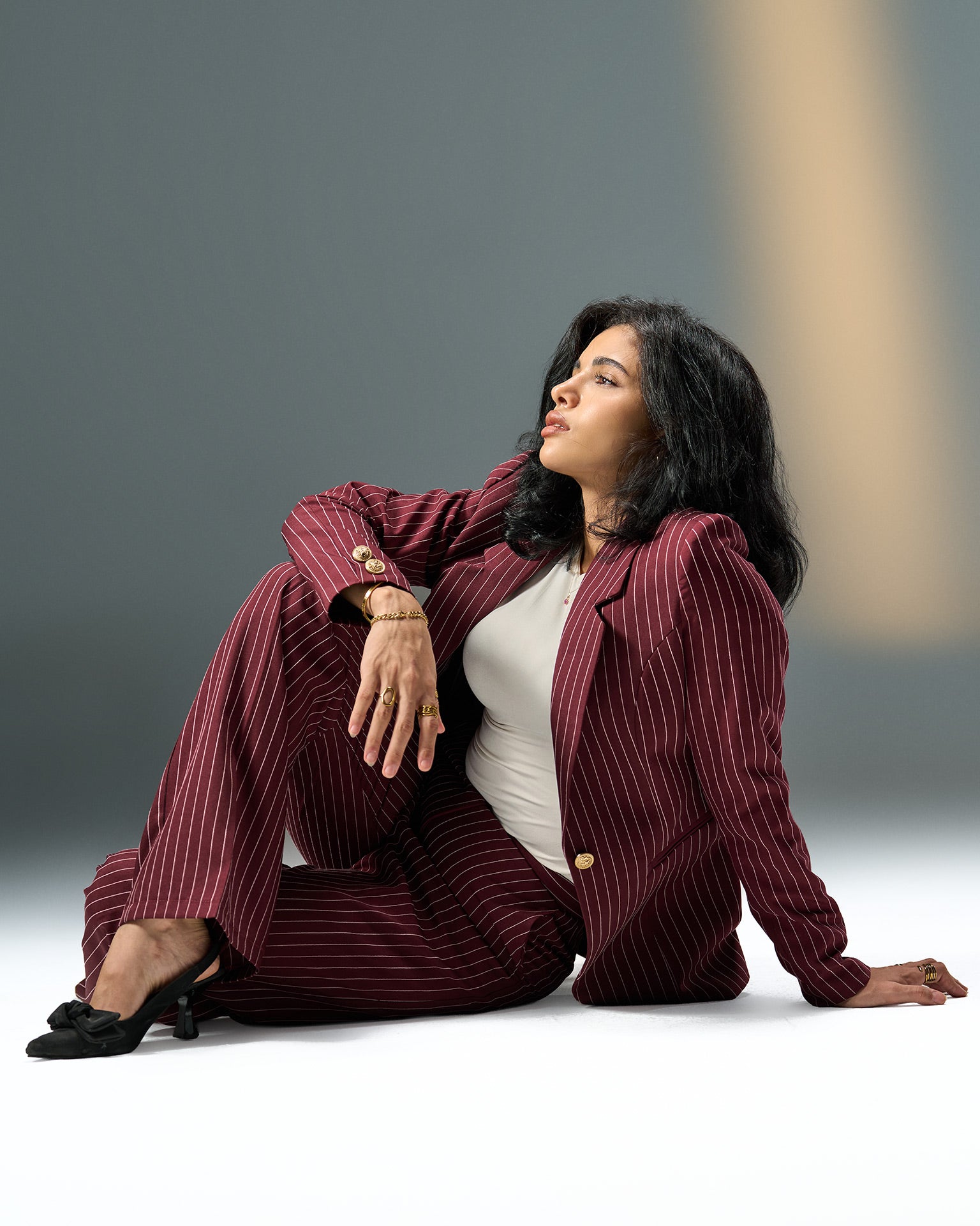 Prestige Pinstripe Suit – Burgundy